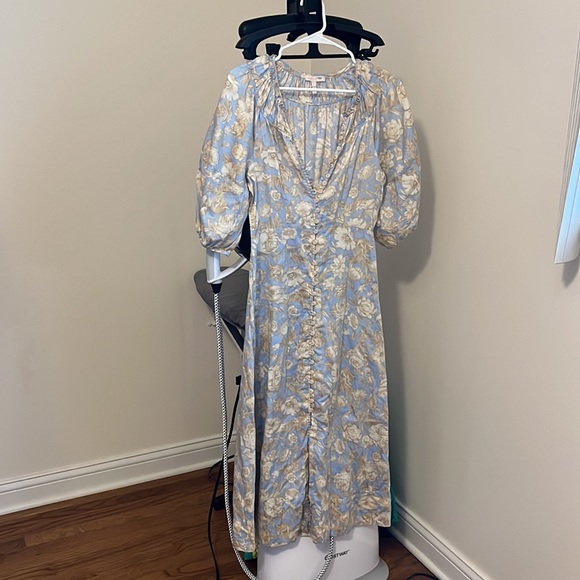 Rebecca Taylor Short-Sleeve Satin Leaf Floral Dress - Picture 4 of 6